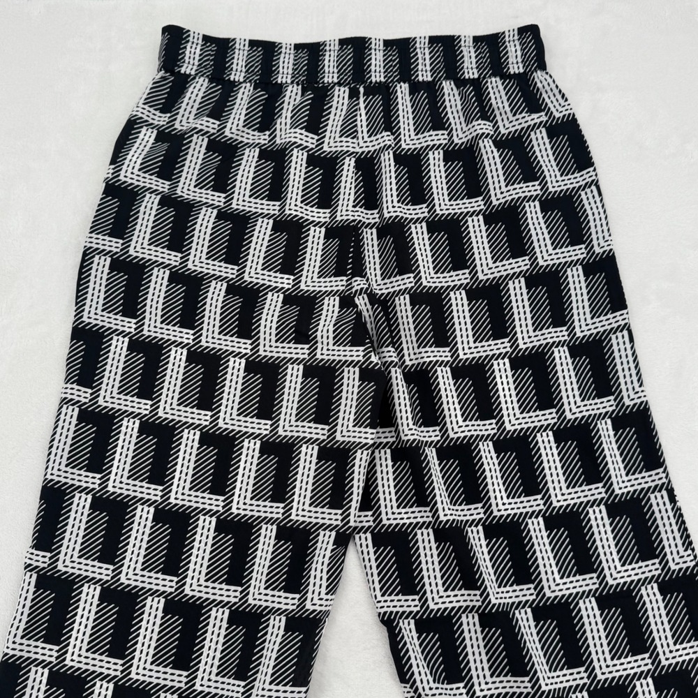 New Karl Lagerfeld Paris Womens Black White Geometric Wide Leg Pants Size Small - Picture 7 of 7